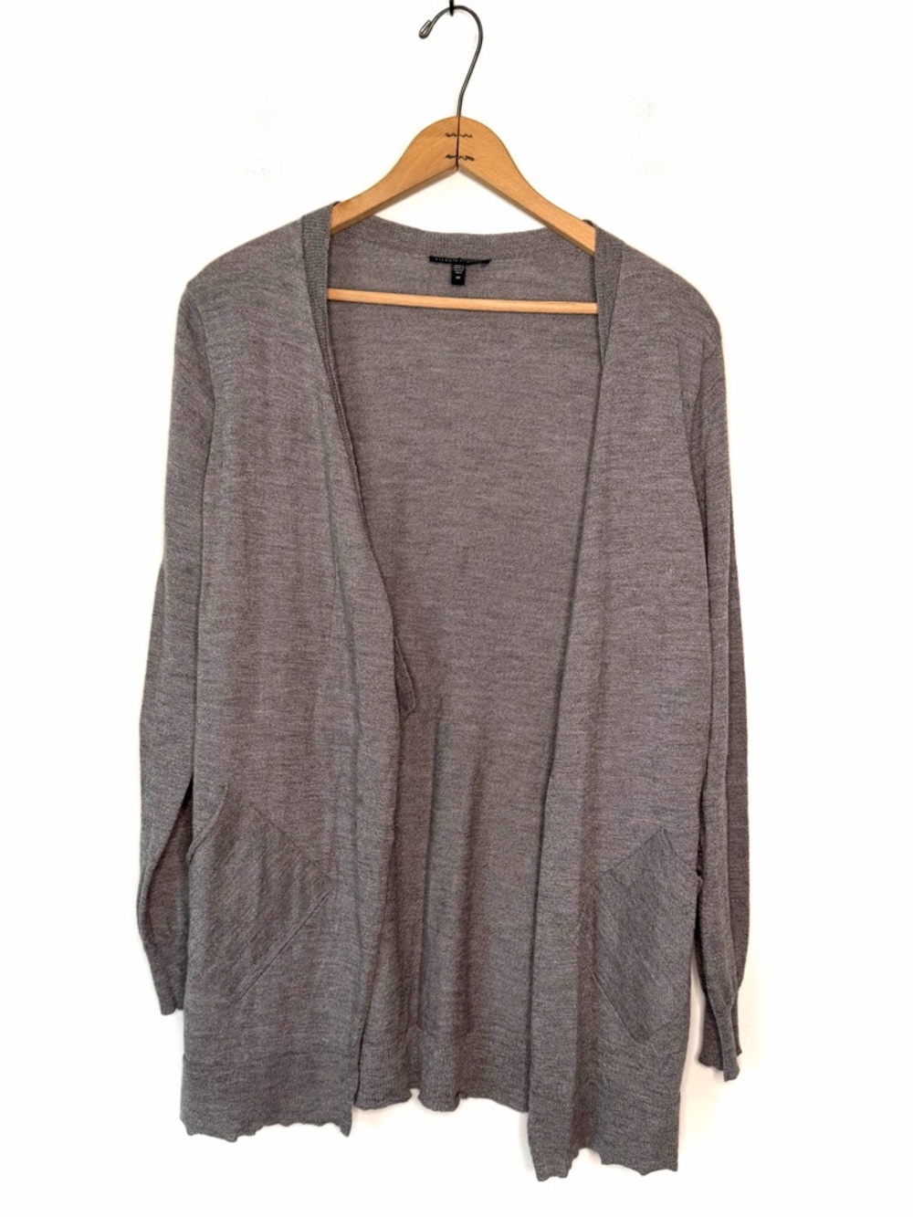 Eileen Fisher Gray Wool Lightweight Open Cardigan Sweater Size Medium
